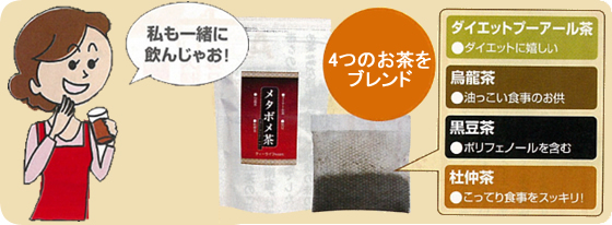 メタボメ茶(ダイエットプーアール茶・烏龍茶・黒豆茶・杜仲茶)