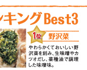 1位野沢菜やわらかくておいしい野沢菜を刻み、生味噌やカツオだし、菜種油で調理した味噌味。