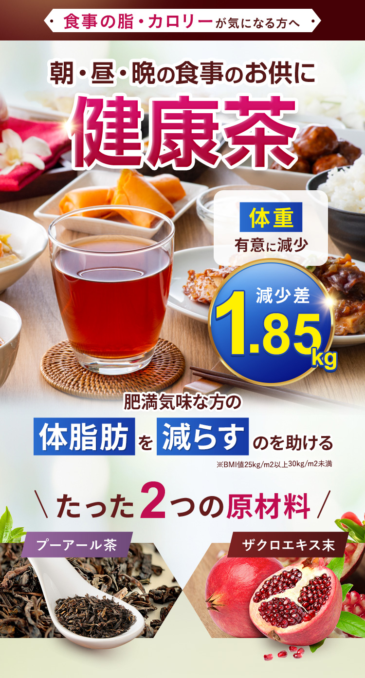 食事の脂・カロリーが気になる方へ 朝・昼・晩の食事のお供に健康茶 プーアール茶 ヘルシーボ
