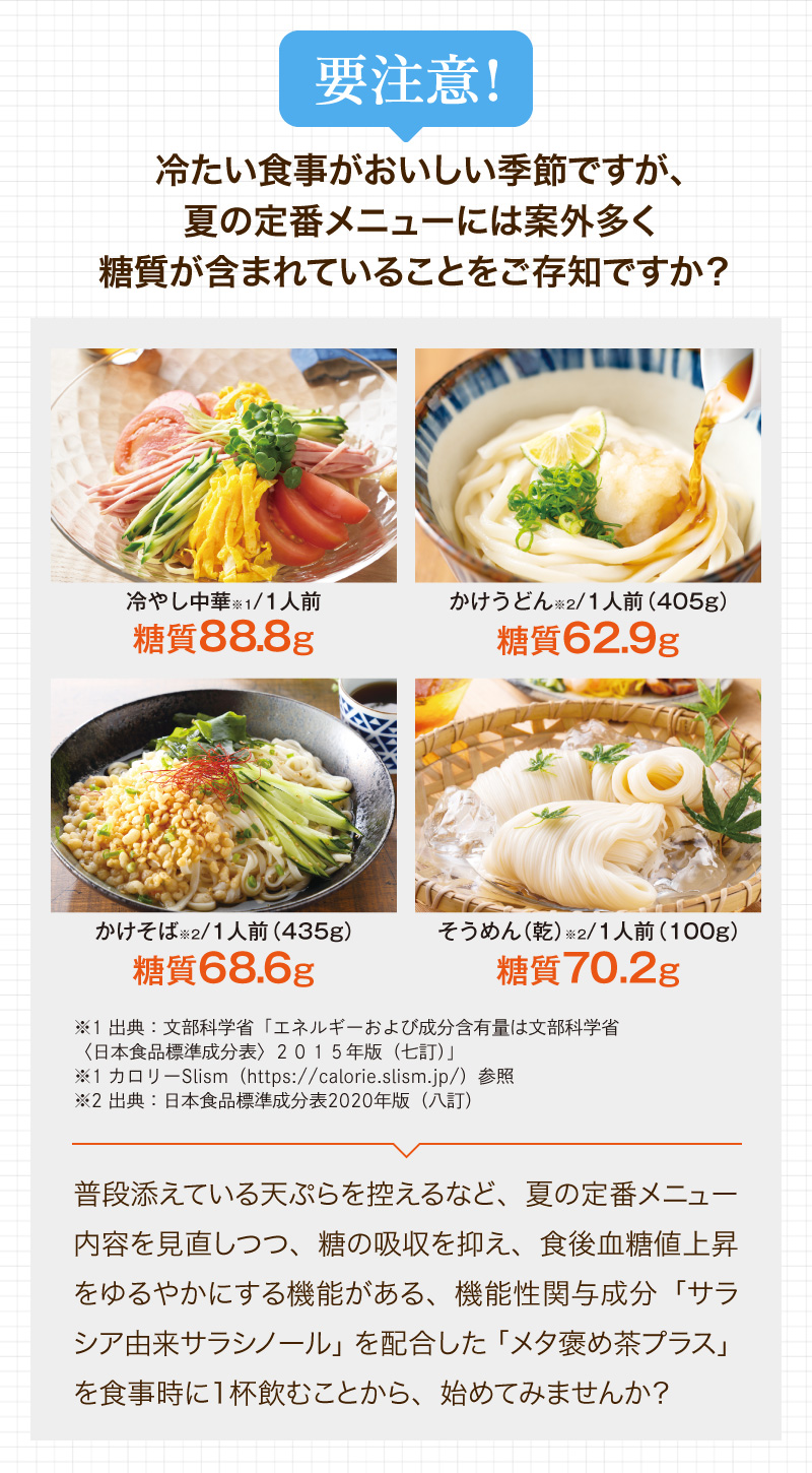冷たい食事がおいしい季節ですが、夏の定番メニューには案外糖質が含まれていることをご存知ですか?