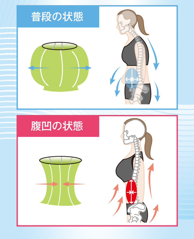 普段の状態と腹凹の状態の比較イメージ