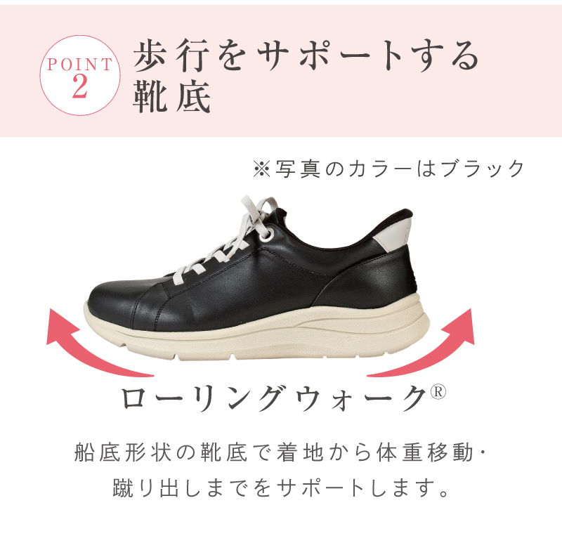 【POINT：2】歩行をサポートする船底形状の靴底（ローリングウォーク）