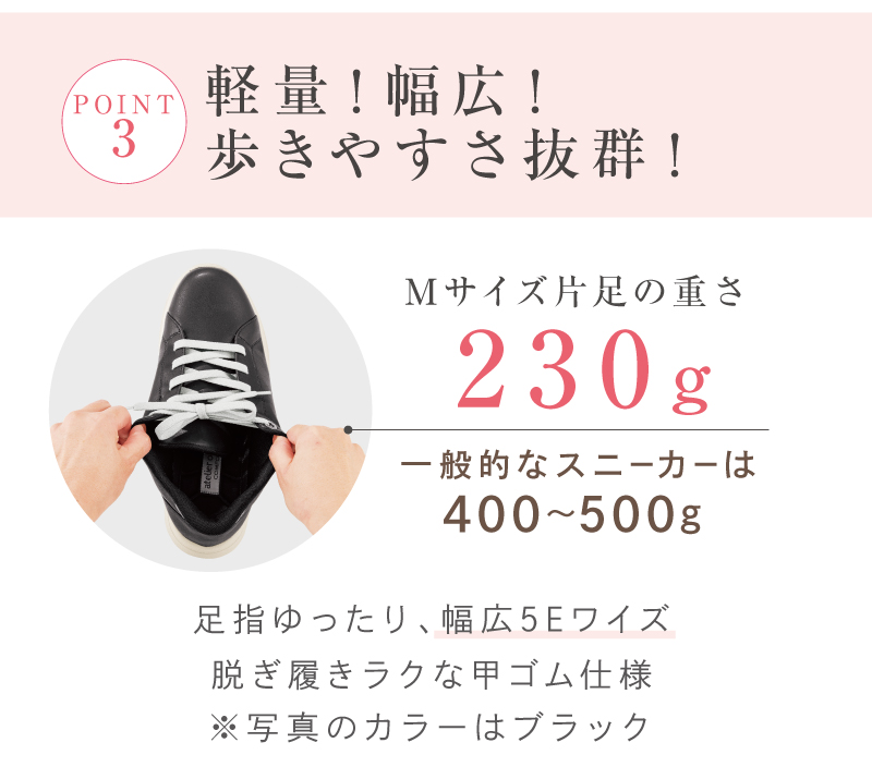【POINT：3】軽量！幅広！歩きやすさ抜群！（Mサイズ片足の重さは230g）
