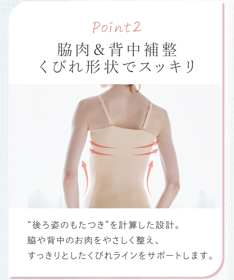 サラリシアースタイルフィットキャミ 脇肉背中補整くびれ形状の説明と背面着用