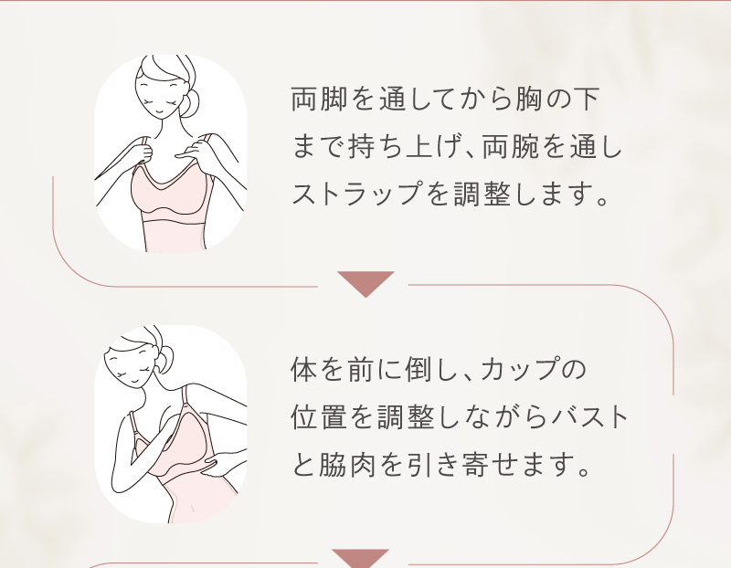 サラリシアースタイルフィットキャミ 着用方法 持ち上げストラップ調整と前傾で位置調整