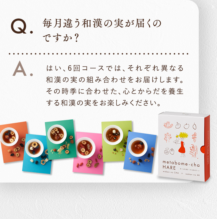 毎月違う和漢の実が届くのですか？