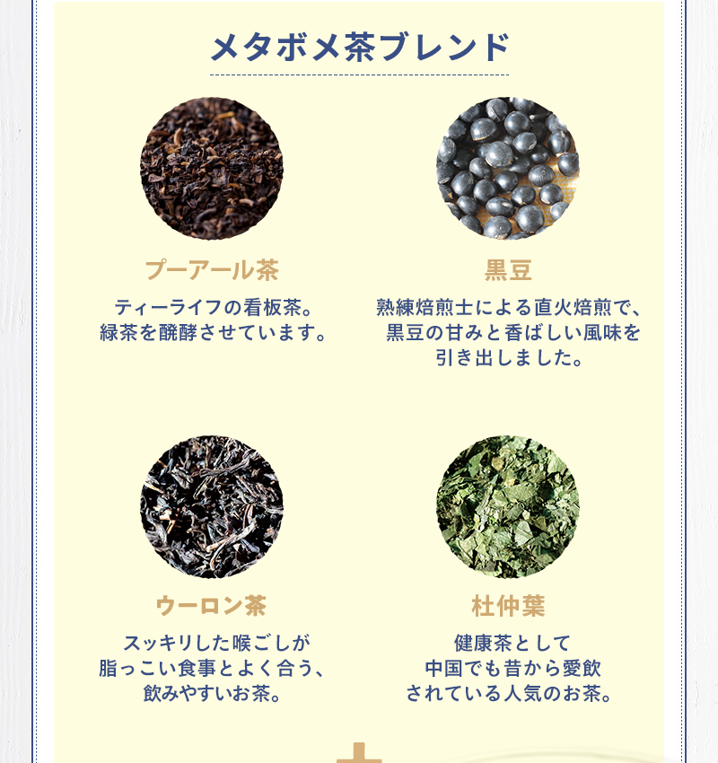 メタボメ茶ブレンド（ダイエットプーアール茶、北海道産黒豆、ウーロン茶、杜仲茶）