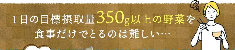 １日の目標摂取量350g以上の野菜を食事だけでとるのは難しい…