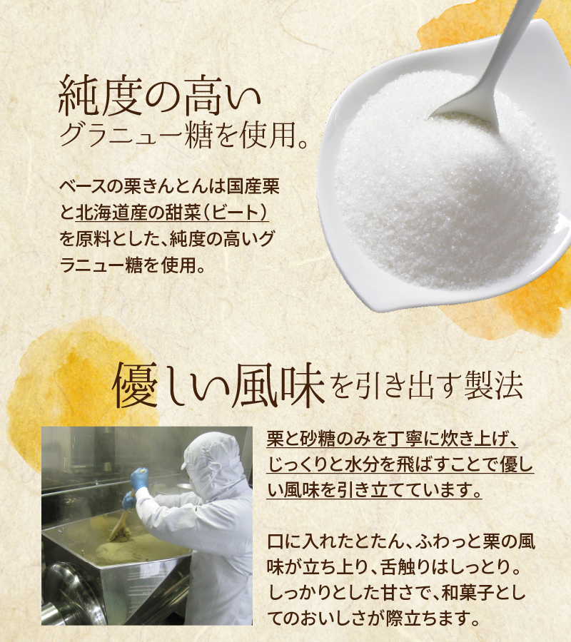 純度の高いグラニュー糖を使用し、優しい風味を引き出す製法で仕上げました
