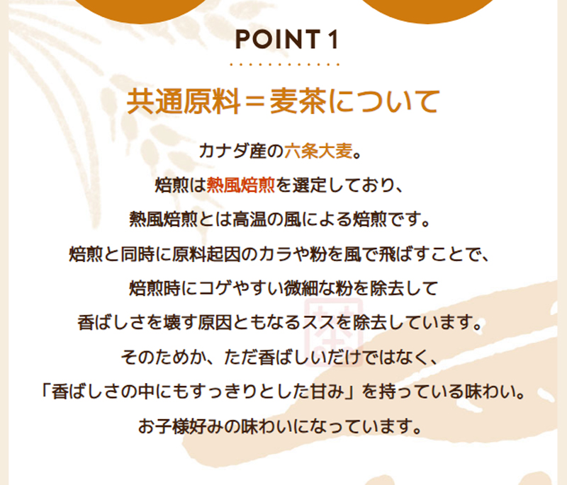 共通原料は、カナダ産の六条麦茶