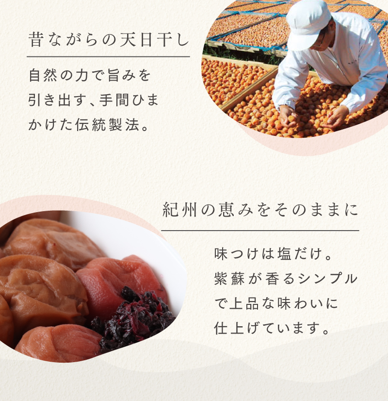 【ポイント2】昔ながらの天日干し【ポイント3】紀州の恵みをそのままに