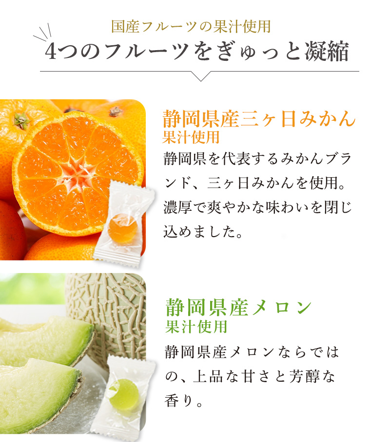 静岡県三ケ日みかん果汁・静岡県産メロン果汁を使用