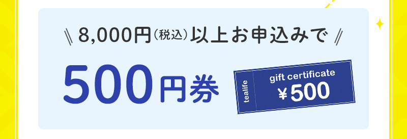 8,000円以上お申込みで500円券