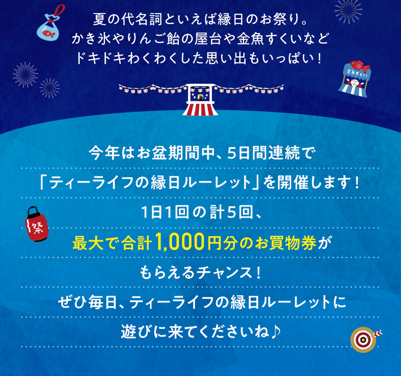 1日1回の計5回、最大で合計1,000円分のお買物券がもらえるチャンス！