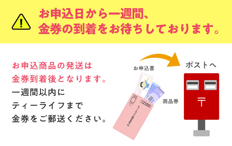 お申込日から一週間、金券の到着をお待ちしております。