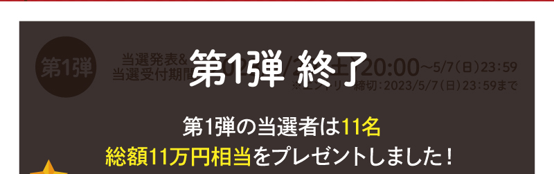 第1弾の当選者は11名様