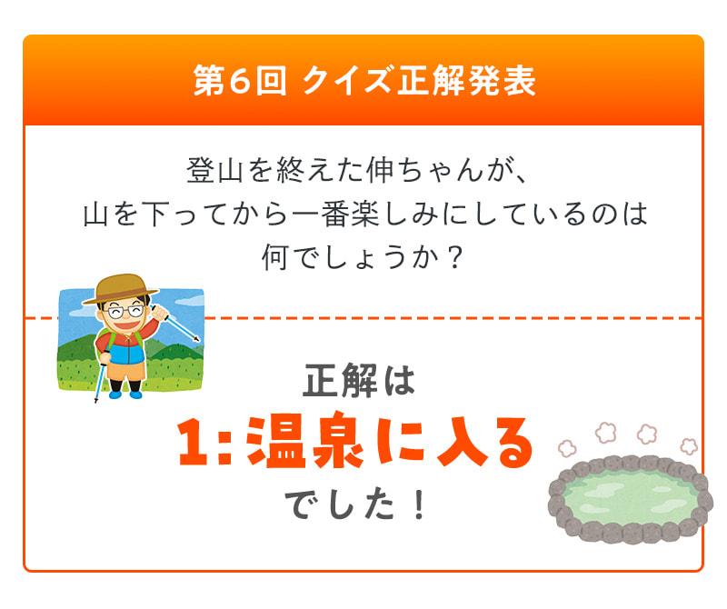 第6回クイズ正解発表 正解は【1：温泉に入る】でした！