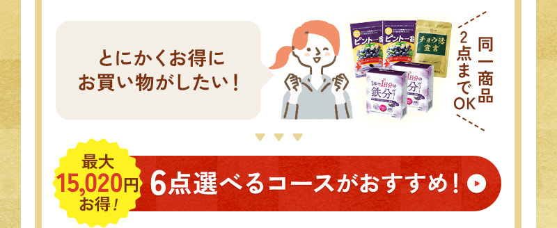 お気に入りの商品をたくさん買いたい！そんな方には、6点選べるコースがおすすめ！