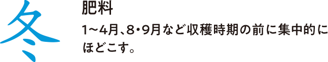 冬  肥料　1～4月、8・9月など収穫時期の前に集中的にほどこす。