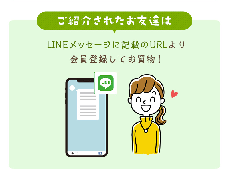 ご紹介されたお友達：LINEメッセージに記載のURLより会員登録してお買物！