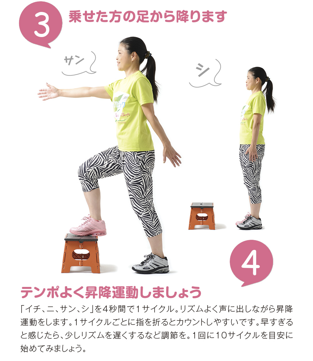 乗せた方の足から降ります テンポよく昇降運動しましょう