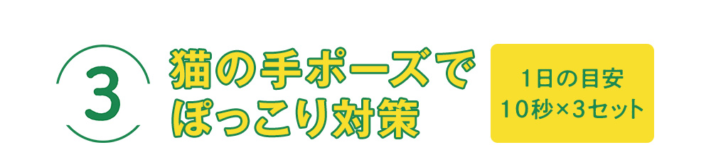 3.猫の手ポーズでぽっこり対策 1日の目安10秒×3セット