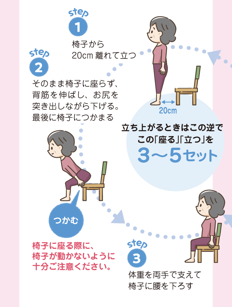 「座る」「立つ」を数セット繰り返そう
